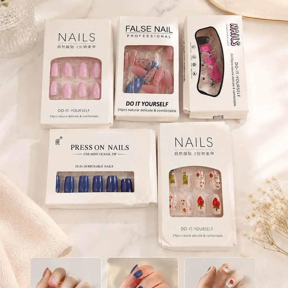 Lot of 5 Press-On False Nail Sets 24pcs Each Mixed Designs DIY Nail Tips